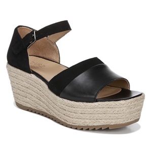 Naturalizer Opal Black Leather Wedge Sandals